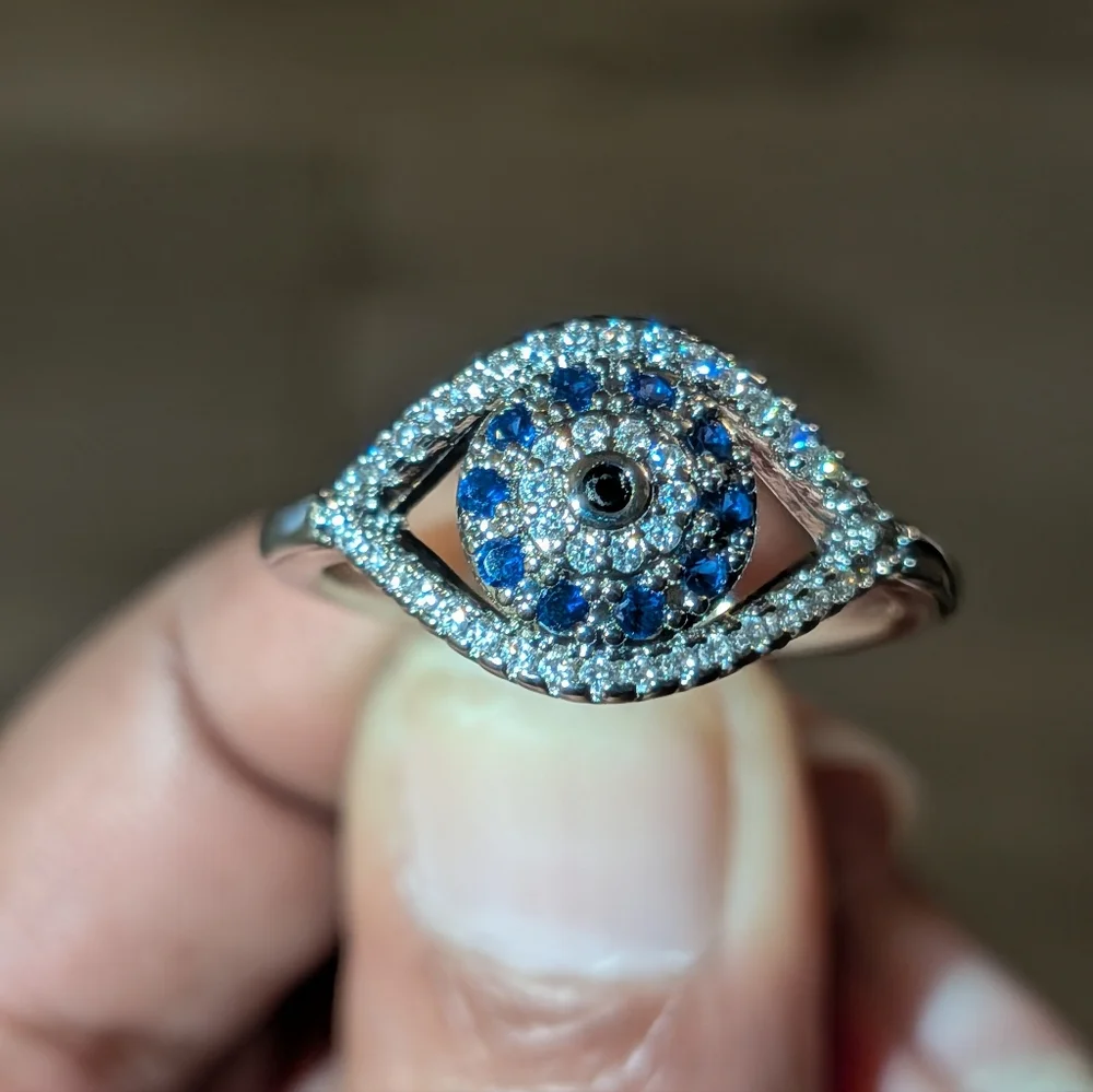 Unisex Mystic Blue Evil Eye Ring Sz 9